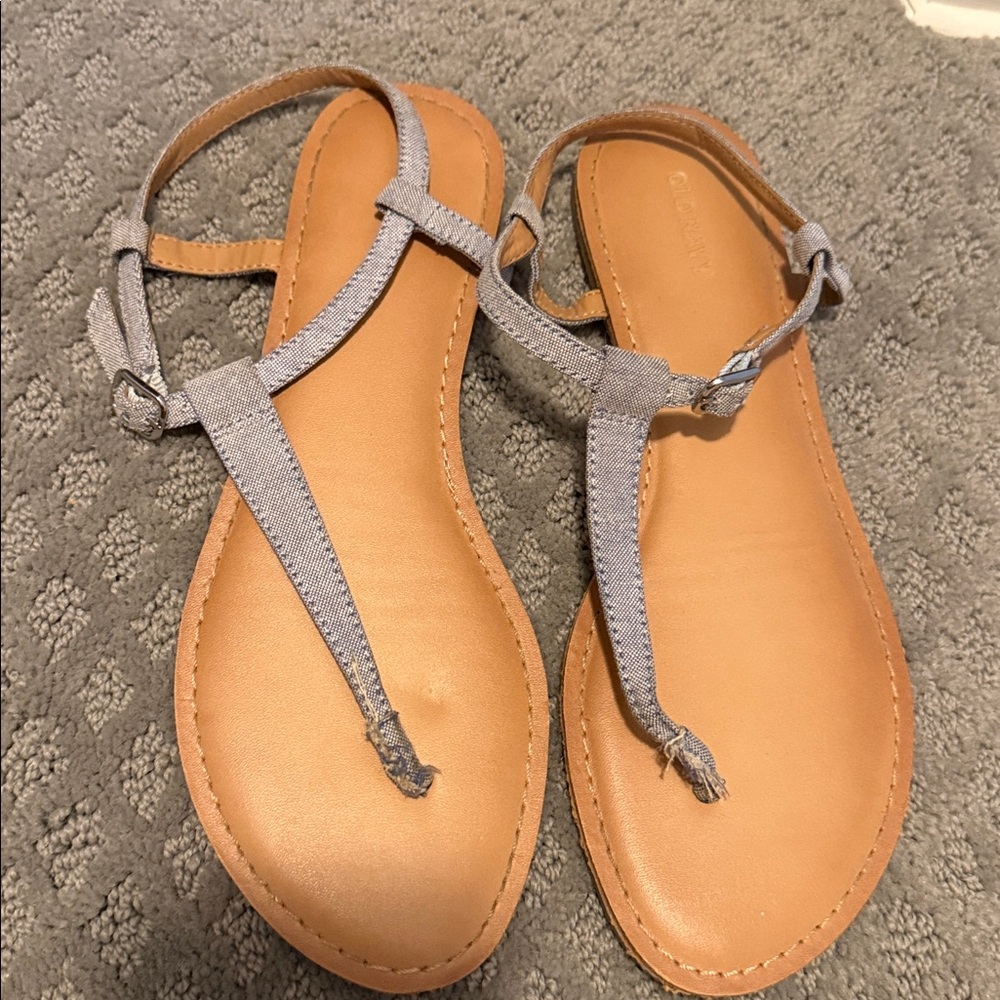Gray and Tan Strappy Sandals